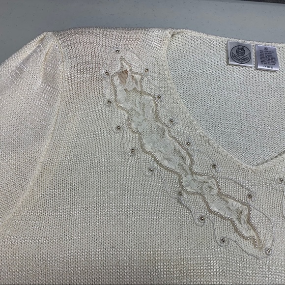 VINTAGE Women’s Lace Beaded V-Neck Sweater - Picture 6 of 11